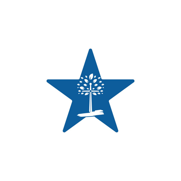 Логотип в форме звезды церкви. Христианский церковный крест с логотипом дерева. Дизайн логотипа Christian Sword Church Cross
. - Вектор,изображение