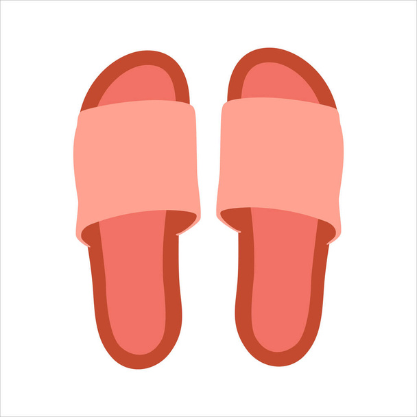  Zapatillas de playa aisladas sobre fondo blanco. Chanclas de color rosa y color melocotón. Chanclas de verano para mujer o niña en estilo plano. Zapatos abiertos
. - Foto, Imagen