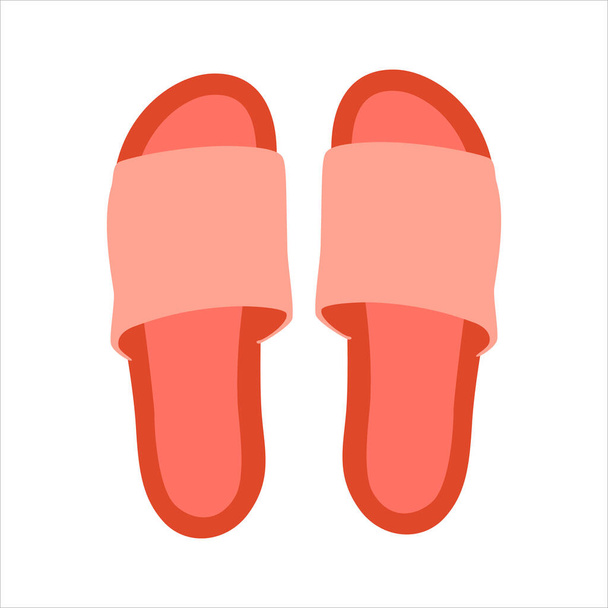  Zapatillas de playa aisladas sobre fondo blanco. Chanclas de color rosa y color melocotón. Chanclas de verano para mujer o niña en estilo plano. Zapatos abiertos
. - Vector, Imagen