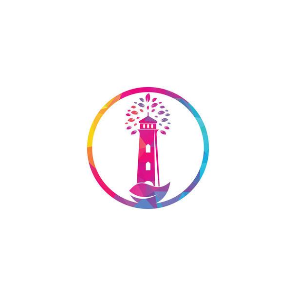 Зеленый дизайн логотипа маяка. Логотип листьев и маяка - Вектор,изображение