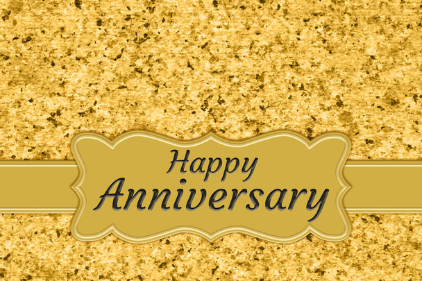 Altın mermer desenli kağıt ve kurdeleli Mutlu Yıldönümü tebrik kartı - Fotoğraf, Görsel