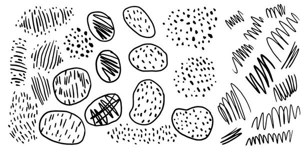 A set of different brushstrokes. Black scribbles on a white background. - Vector, Image