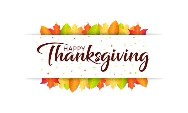 modern happy thanksgiving day background with autumn leaves - Vector, Image