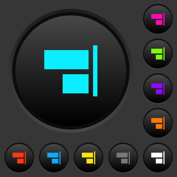 Wyrównaj do prawej ciemne przyciski z żywymi ikonami kolorów na ciemnoszarym tle - Wektor, obraz