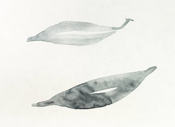 schizzi di foglie disegnate a mano con inchiostro nero su vecchia carta testurizzata in stile sumi-e (suibokuga) - Foto, immagini