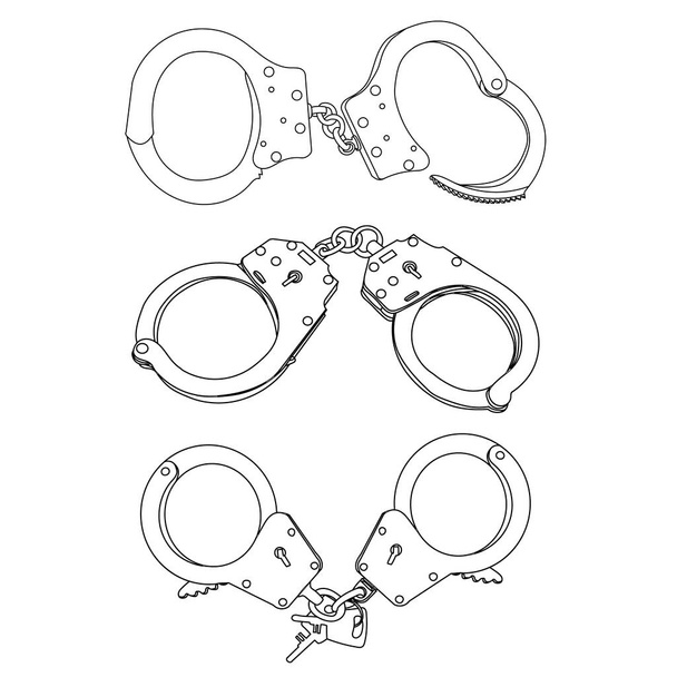 white background, simple sketch of handcuffs, set - Vector, Image