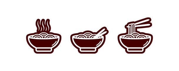 Икона лапши с палочками для еды. Лапша или лапша в негативном цвете для печати или фона меню
 - Вектор,изображение