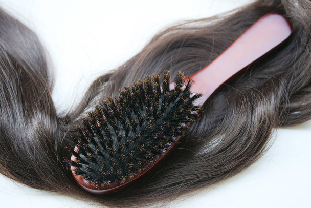 Boar Hair Bristle Brush. comb - Photo, Image