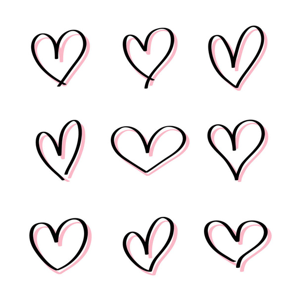 Herz handgezeichnete Symbole auf weißem Hintergrund. für Poster, Tapeten und Valentinstag. Sammlung der Herzen, kreative Kunst. - Vektor, Bild