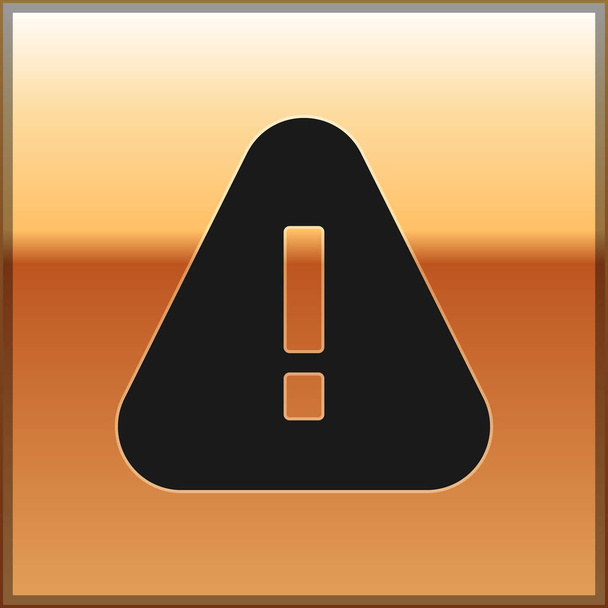 Black Exclamation mark in triangle icon isolated on gold background. Hazard warning sign, careful, attention, danger warning sign.  Vector. - Vector, Image