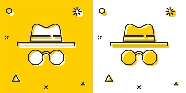 Black Incognito mode icon isolated on yellow and white background. Random dynamic shapes. Vector. - Vector, Image