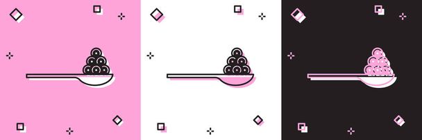 Stel kaviaar op een lepel pictogram geïsoleerd op roze en witte, zwarte achtergrond. Vector.. - Vector, afbeelding