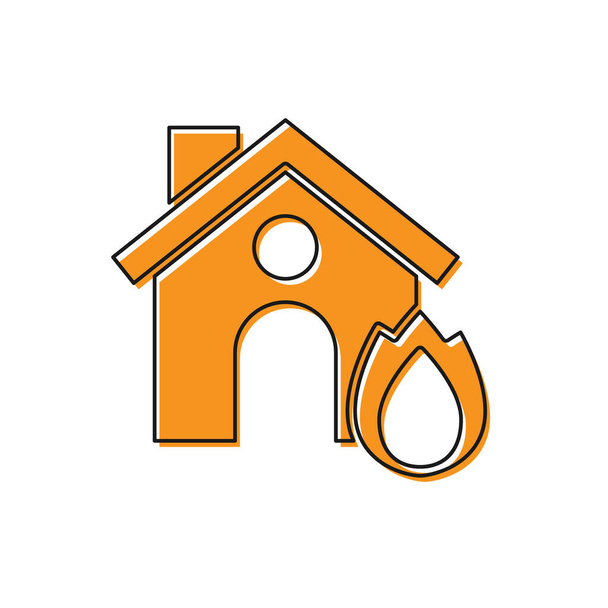 Narancs tűz égő ház ikon elszigetelt fehér alapon. Biztosítási koncepció. Biztonság, biztonság, védelem, védelem. Vektor.. - Vektor, kép