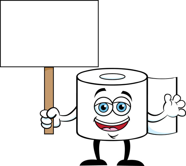 Karikatur einer lächelnden Rolle Toilettenpapier mit einem Schild. - Vektor, Bild