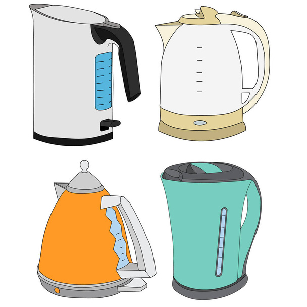  white background, set, electric kettle collection - Vector, imagen