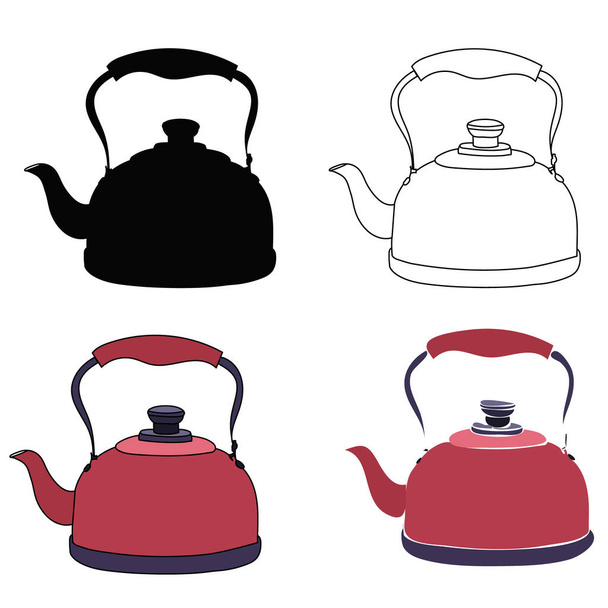 вектор, на белом фоне, чайник с силуэтом и эскиз
 - Вектор,изображение