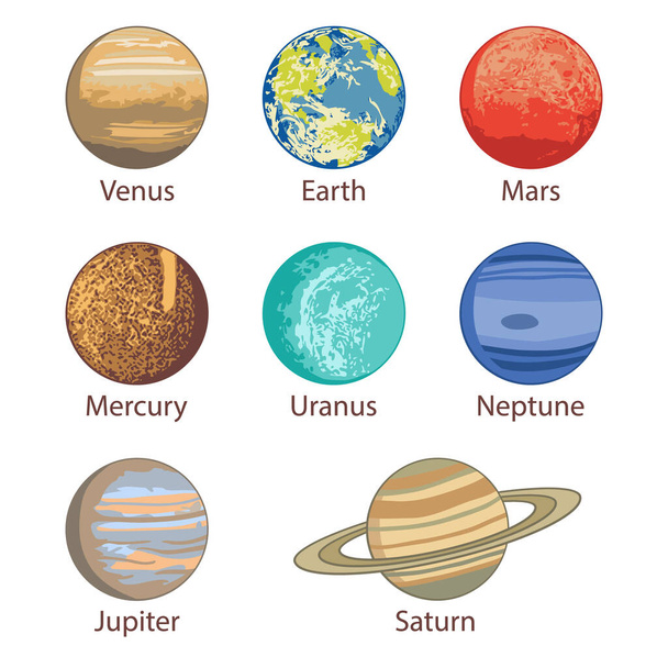 Εικονογράφηση διανύσματος απομονωμένων πλανητών ηλιακού συστήματος - Διάνυσμα, εικόνα