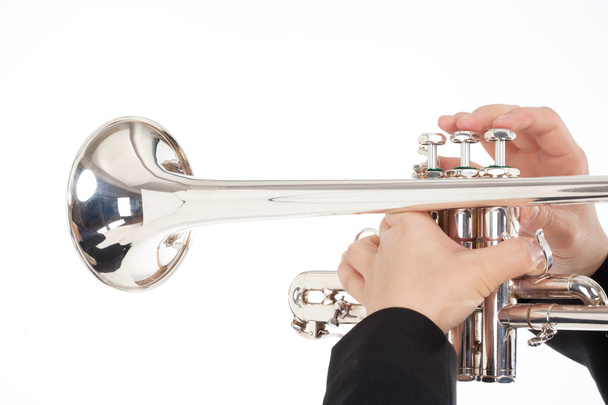 Closeup of Trumpet Player Playing - Photo, image