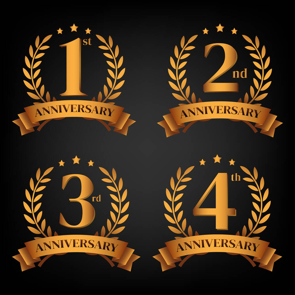 joukko kultainen vuosipäivä logo, Laurel seppele ja kultainen nauha, symboli logo pilkata noin juhlia ja vuosipäivää - Vektori, kuva