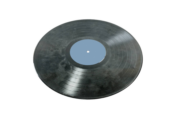 白い背景に隔離された古い黒い傷の音楽ビニールレコード - 写真・画像
