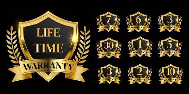 conjunto de logotipo de garantia dourada, número de garantia dourada do vetor. 7, 30, 3, 1, 2, 6, 5, 10, tempo de vida, design do logotipo. ilustração vetorial
 - Vetor, Imagem