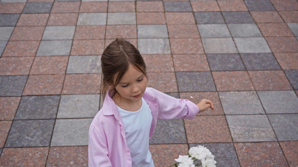 vista de ángulo alto de los niños oliendo flores y dando la vuelta por fuera
 - Imágenes, Vídeo