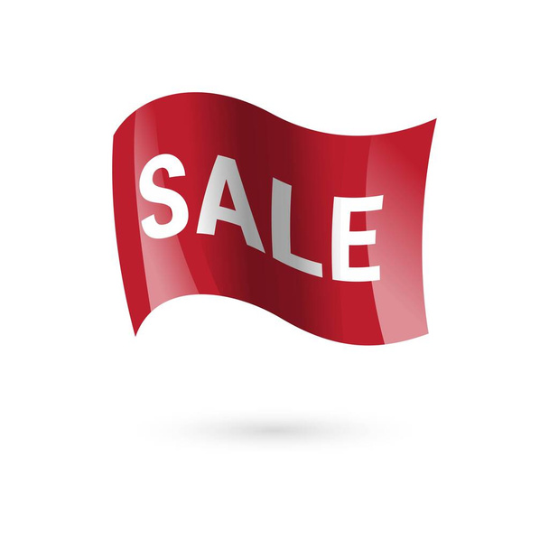 Red sale ribbon banner.Red waving flag with sale. Offer template banner - ベクター画像