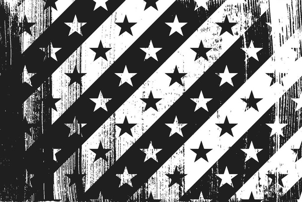 Patrón de rayas grunge con estrellas. Fondo horizontal en blanco y negro
. - Vector, Imagen