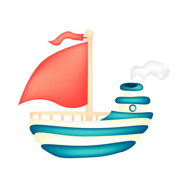 The ship is blue and white with a red sai - Vector, Image