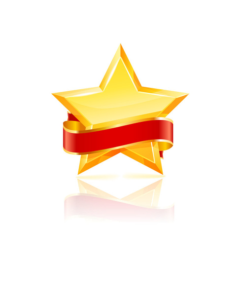 Gold star and red ribbon. - Vektor, Bild