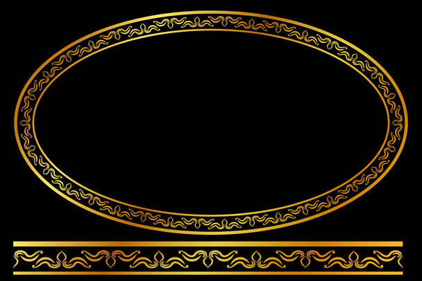 Vector Golden Oval Floral Frame, auf schwarzem Hintergrund - Vektor, Bild