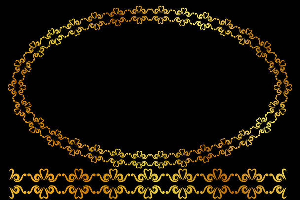 Cadre floral ovale d'or vectoriel, à fond noir - Vecteur, image