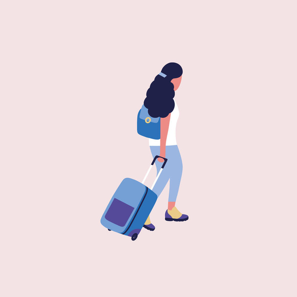 illustration of woman with luggage. Colorful flat vector illustration. - Вектор,изображение