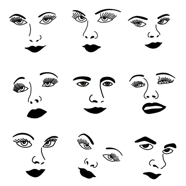 Illustration of Simple Facial Features Human Face silhouette Icon Set - Vector, Image