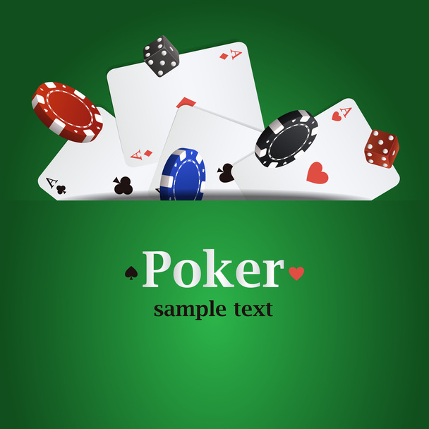 Vector poker background with playing cards, chips and dices - Vector, Image