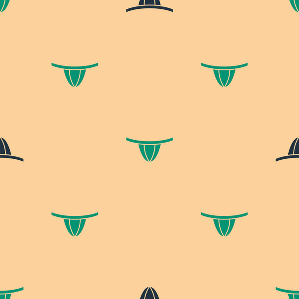 Green and black Woman panties icon isolated seamless pattern on beige background. Girls underpants. Lady lingerie.  Vector Illustration. - Vector, Image
