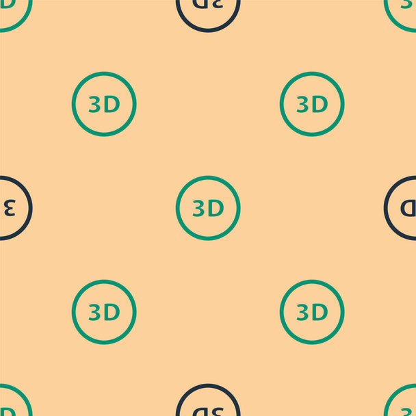Πράσινο και μαύρο εικονίδιο 3D λέξη απομονωμένη αδιάλειπτη μοτίβο σε μπεζ φόντο. Εικονογράφηση διανύσματος. - Διάνυσμα, εικόνα