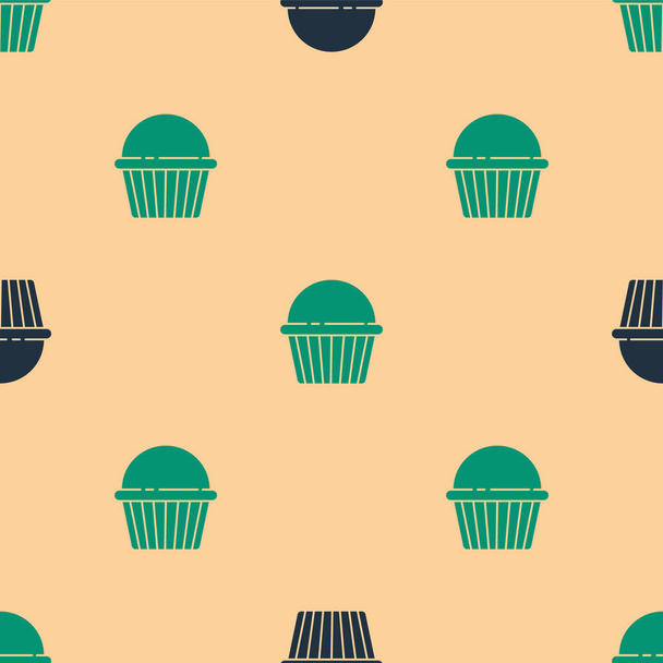 Green and black Easter cake icon isolated seamless pattern on beige background. Happy Easter.  Vector Illustration. - Vector, Image