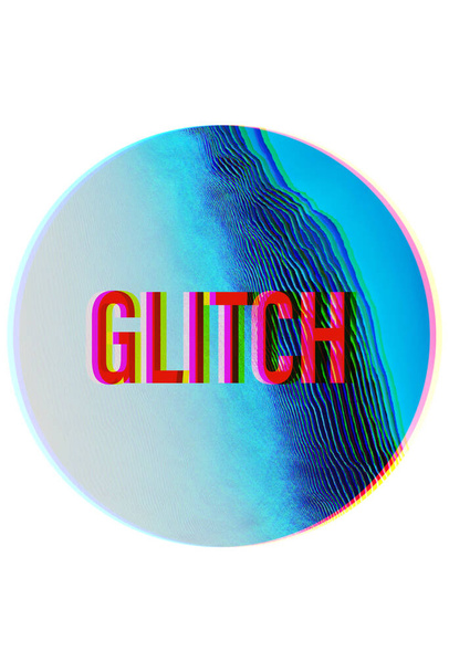GLITCH słowo z czcionką glitch, cyfrowe pixelated okrągły kształt logo - Zdjęcie, obraz