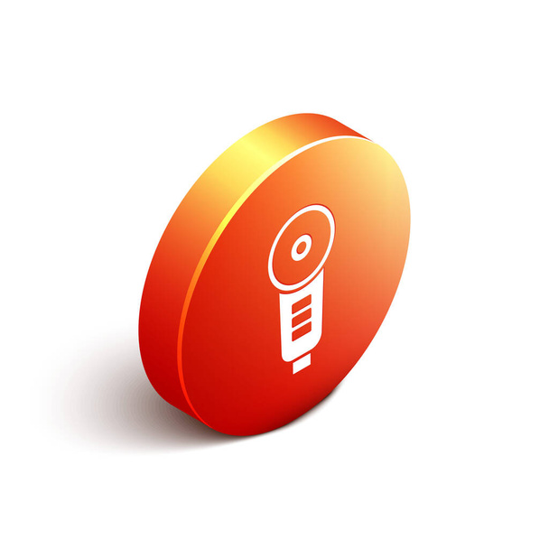 Ícone de moedor de ângulo isométrico isolado no fundo branco. Botão laranja círculo. Ilustração vetorial
. - Vetor, Imagem