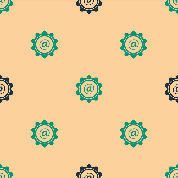 Verde y negro Correo y e-mail icono aislado patrón sin costura sobre fondo beige. Envolvente símbolo e-mail. Señal de correo electrónico. Ilustración vectorial
. - Vector, Imagen