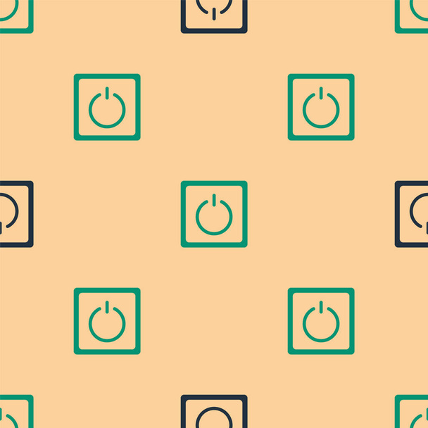 Groen en zwart Elektrische lichtschakelaar pictogram geïsoleerd naadloos patroon op beige achtergrond. Aan en uit pictogram. Dimmerlampje. Begrip energiebesparing. Vector Illustratie. - Vector, afbeelding