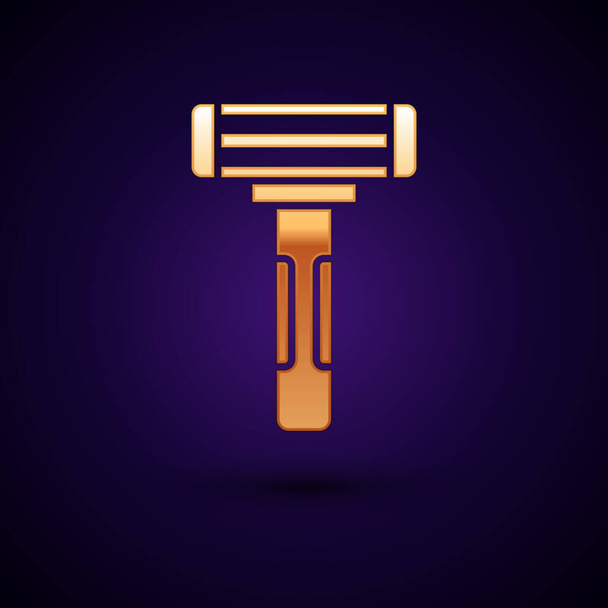 Gold Shaving razor icon isolated on dark blue background.  Vector Illustration. - Vector, Image