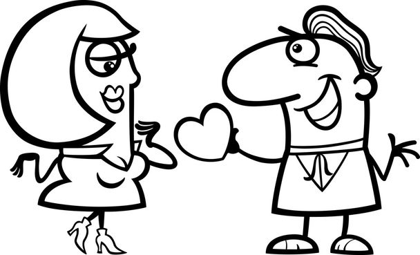 couple in love cartoon coloring page - Vector, afbeelding