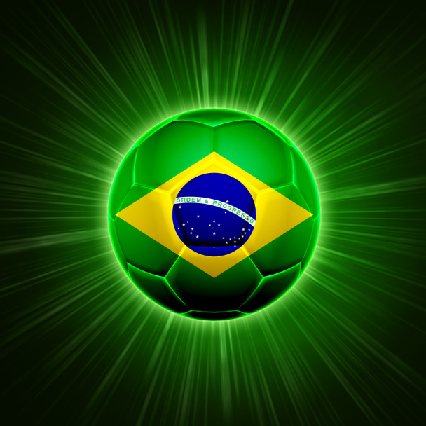piłkarz brazylijski flagą przez promienie zielony - Zdjęcie, obraz