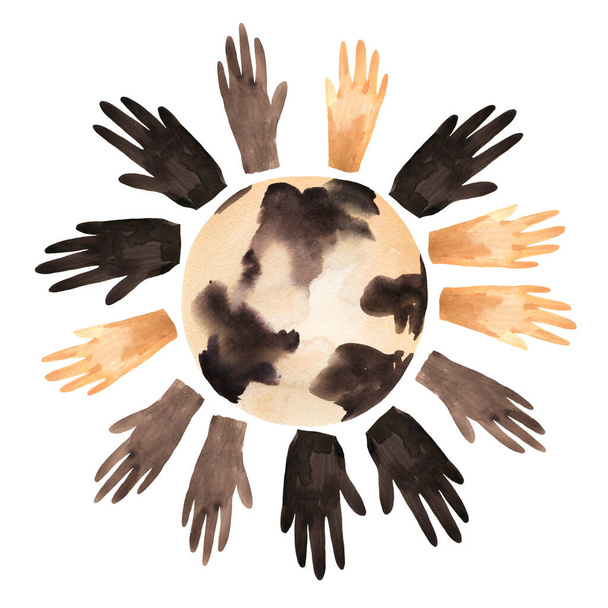 Black Lives Matter Acuarela Ilustración Aislado sobre fondo blanco. Signo de paz y amistad
 - Foto, imagen