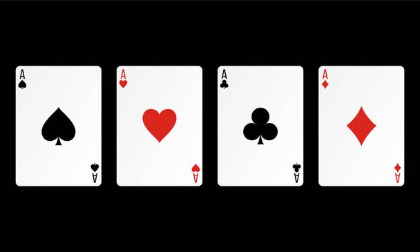 Spielkarten-Ass-Vektor auf schwarzem Hintergrund - Vektor, Bild