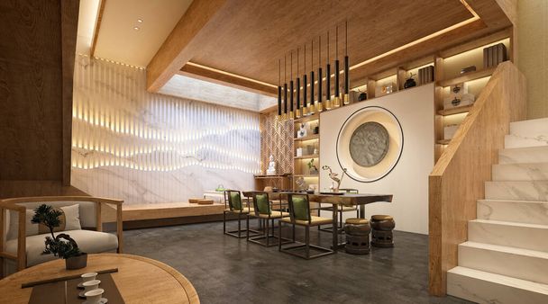 3D vykreslení luxusního kancelářského interiéru v dřevěném stylu - Fotografie, Obrázek