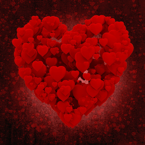 3d heart made of hearts on grunge background - Foto, afbeelding