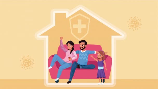 rodiče a dcera v obývacím pokoji postavy pobyt v domácí kampani - Záběry, video
